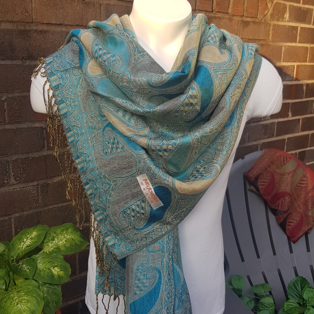 Festival Pashmina Scarf / Turquoise Blue Scarves and Shawls for Women Long Stole